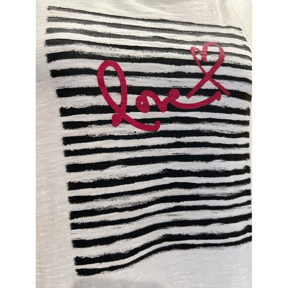 Chicos Large White 3/4 Sleeve Love Print Striped Womens Top T-shirt‎ - Picture 3 of 6